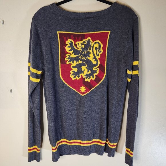 Harry Potter Cardigan Womens L Gray Varsity Gryffindor Embroidered Patch Button - Picture 2 of 7